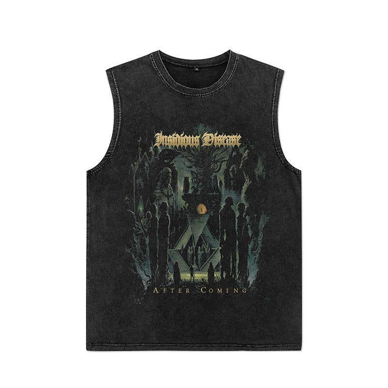 Euro-American Dark Hip Hop Vintage Wash Cotton Sleeveless Loose Sports Vest For Men