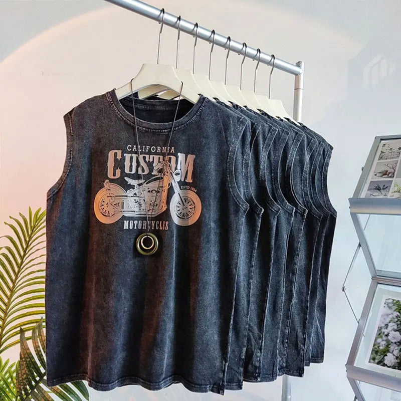American Style Sleeveless T-Shirt Pure Cotton Summer Sports Men's