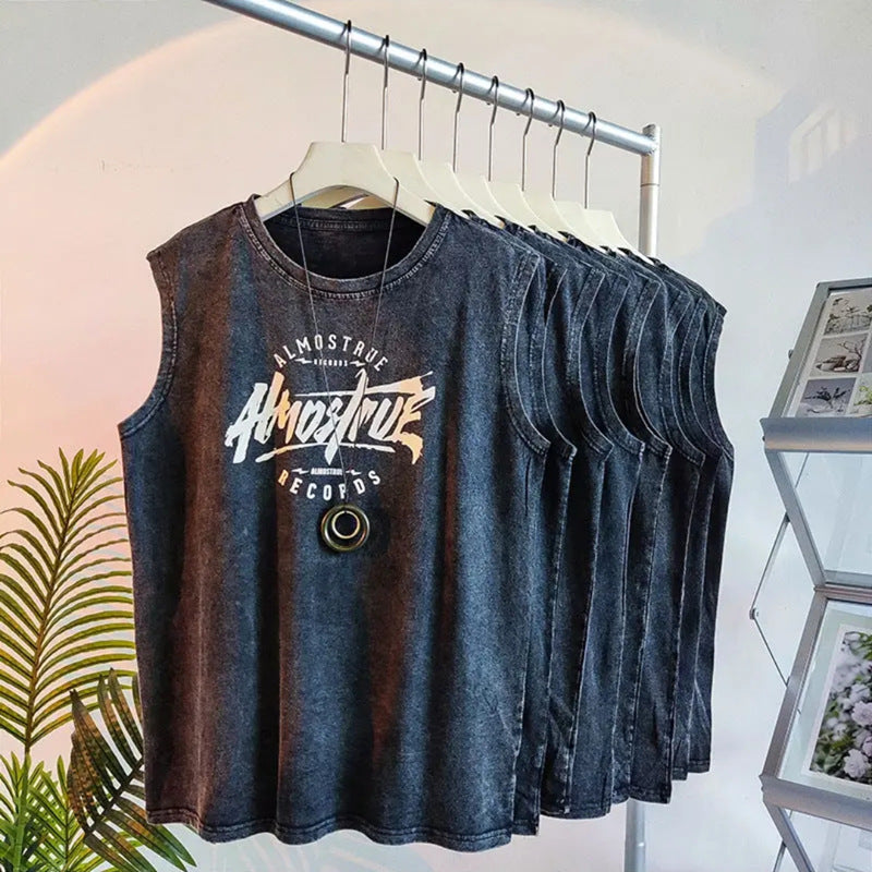 American Style Sleeveless T-Shirt Pure Cotton Summer Sports Men's