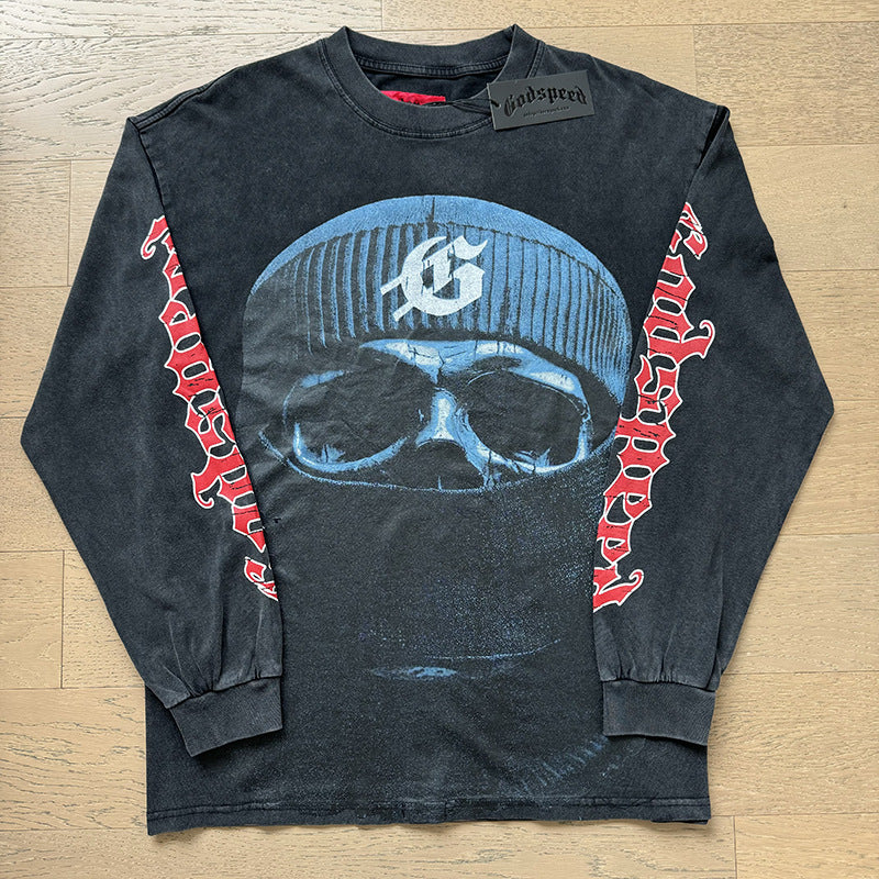 Spring New Rock Street Fashion Vintage Washed Distressed Graphic Print Oversized Tee
