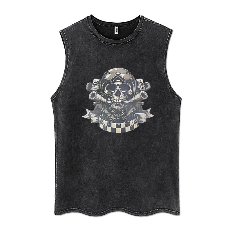 Euro-American Dark Hip Hop Vintage Wash Cotton Sleeveless Loose Sports Vest For Men