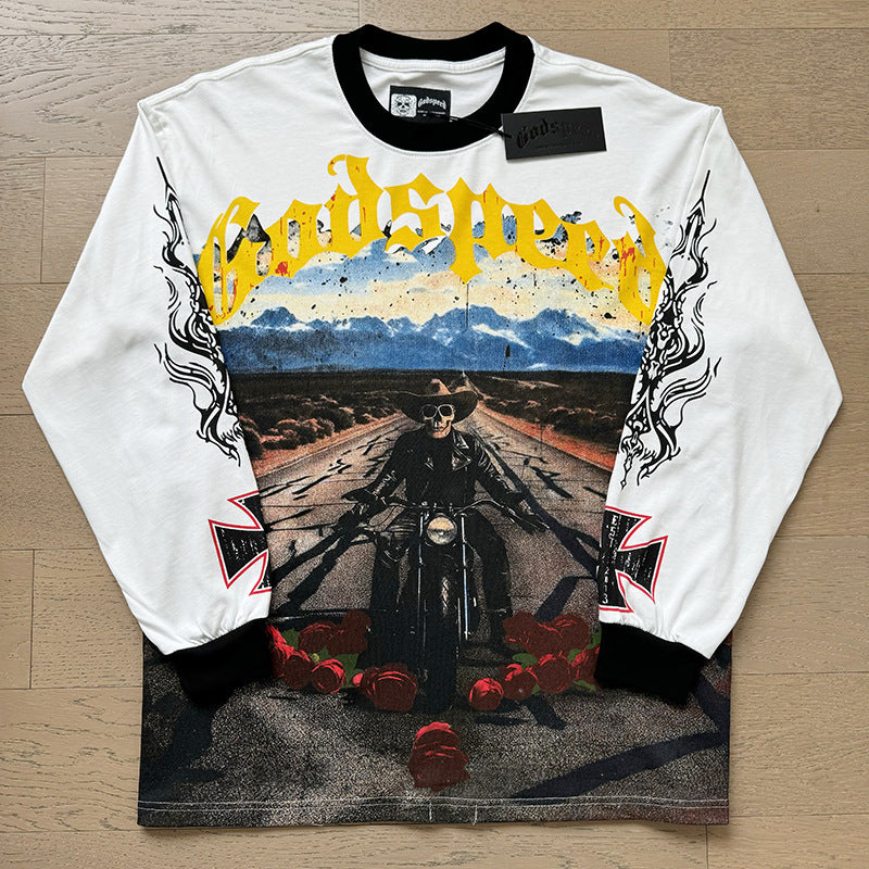 Spring New Rock Street Fashion Vintage Washed Distressed Graphic Print Oversized Tee
