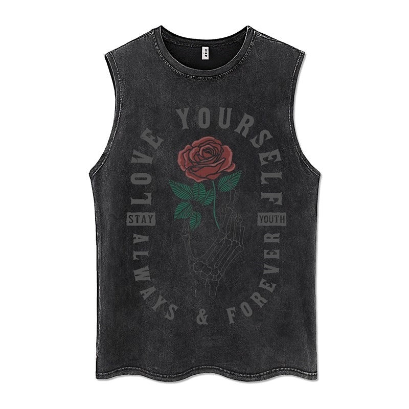 Euro-American Dark Hip Hop Vintage Wash Cotton Sleeveless Loose Sports Vest For Men