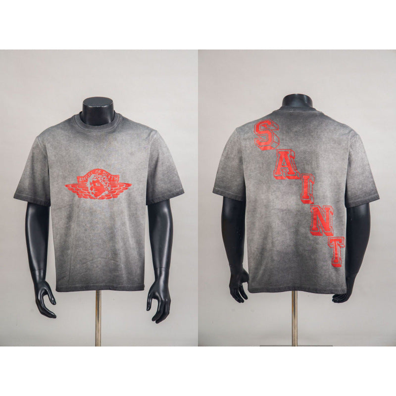 New European American Hip-Hop Trendy Brand Retro Washed Band Matching Vintage Washed Short Sleeve T-Shirt Streetwear Top