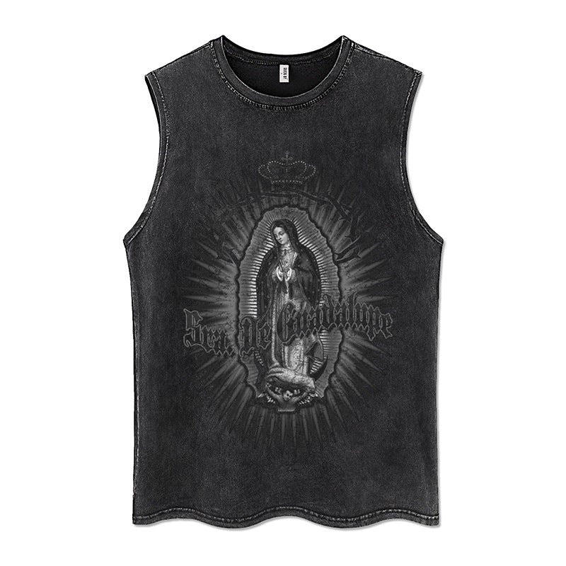 Euro-American Dark Hip Hop Vintage Wash Cotton Sleeveless Loose Sports Vest For Men