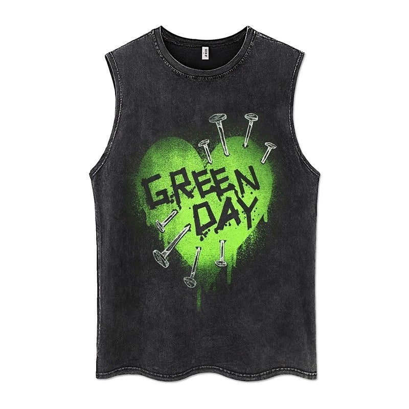 Euro-American Dark Hip Hop Vintage Wash Cotton Sleeveless Loose Sports Vest For Men