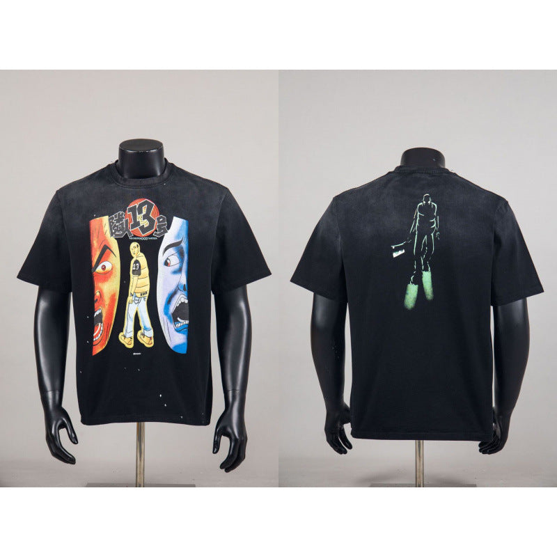 New European American Hip-Hop Trendy Brand Retro Washed Band Matching Vintage Washed Short Sleeve T-Shirt Streetwear Top