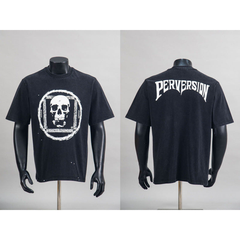 New European American Hip-Hop Trendy Brand Retro Washed Band Matching Vintage Washed Short Sleeve T-Shirt Streetwear Top