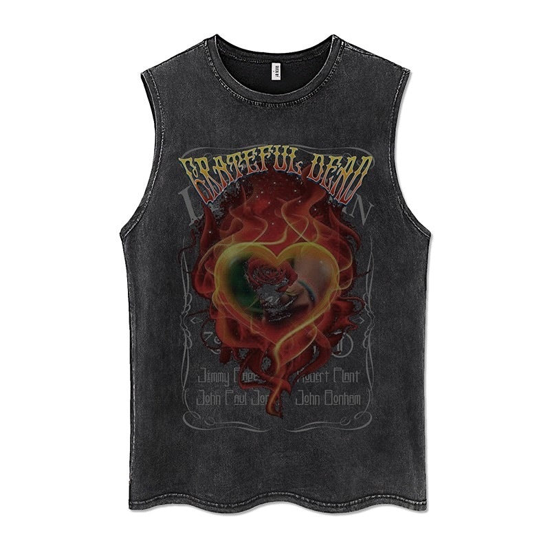 Euro-American Dark Hip Hop Vintage Wash Cotton Sleeveless Loose Sports Vest For Men