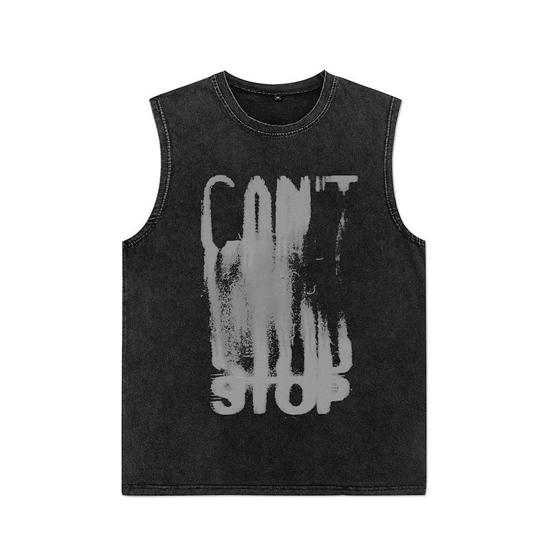 Euro-American Dark Hip Hop Vintage Wash Cotton Sleeveless Loose Sports Vest For Men