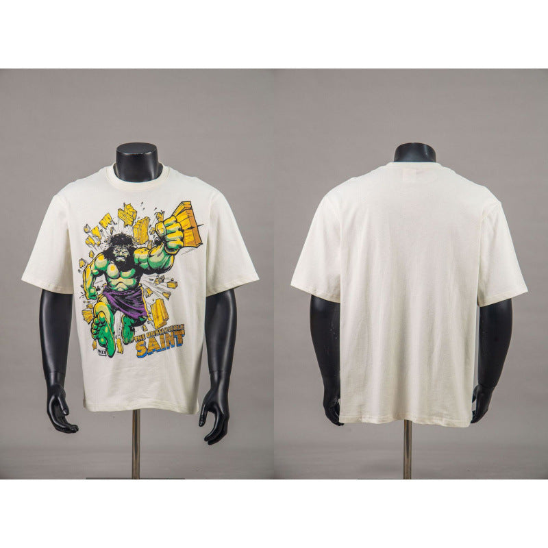 New European American Hip-Hop Trendy Brand Retro Washed Band Matching Vintage Washed Short Sleeve T-Shirt Streetwear Top
