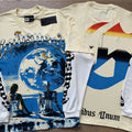 Spring New Rock Street Fashion Vintage Washed Distressed Graphic Print Oversized Tee