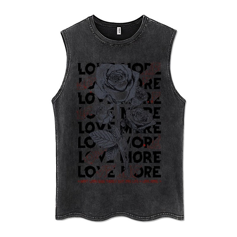 Euro-American Dark Hip Hop Vintage Wash Cotton Sleeveless Loose Sports Vest For Men