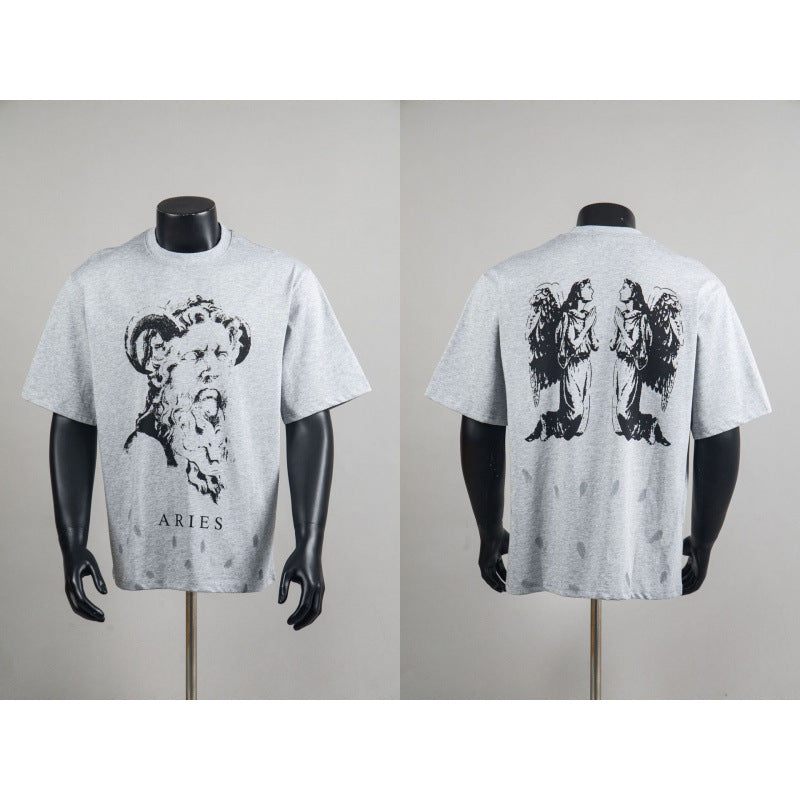 New European American Hip-Hop Trendy Brand Retro Washed Band Matching Vintage Washed Short Sleeve T-Shirt Streetwear Top