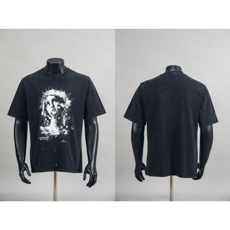 New European American Hip-Hop Trendy Brand Retro Washed Band Matching Vintage Washed Short Sleeve T-Shirt Streetwear Top