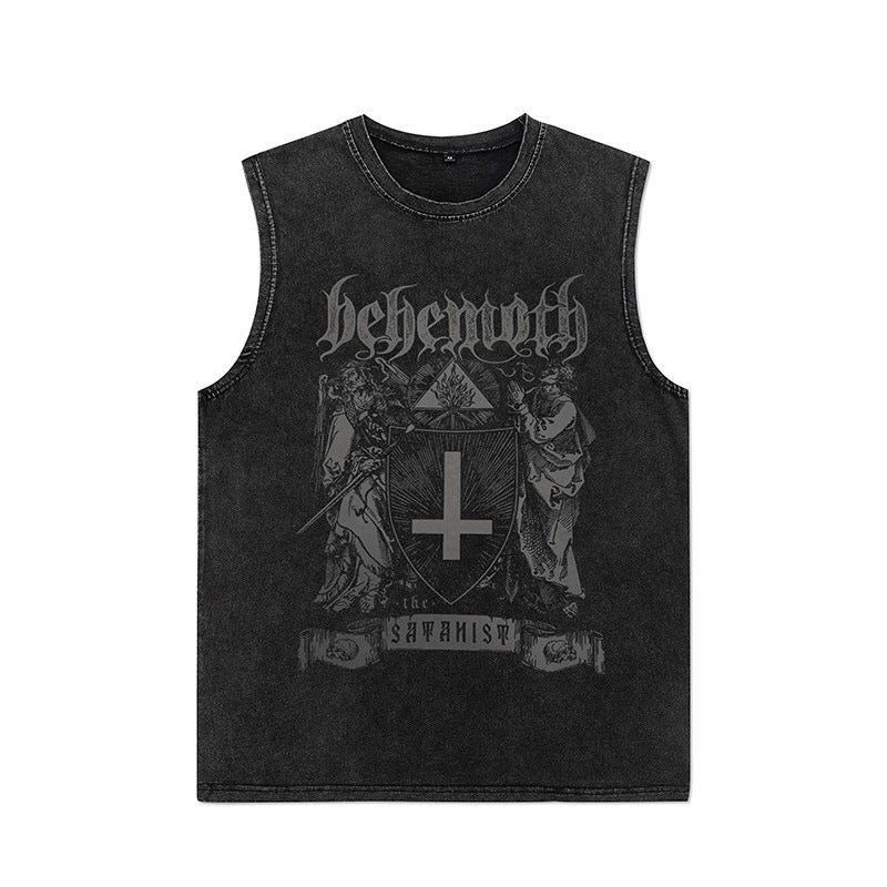 Euro-American Dark Hip Hop Vintage Wash Cotton Sleeveless Loose Sports Vest For Men