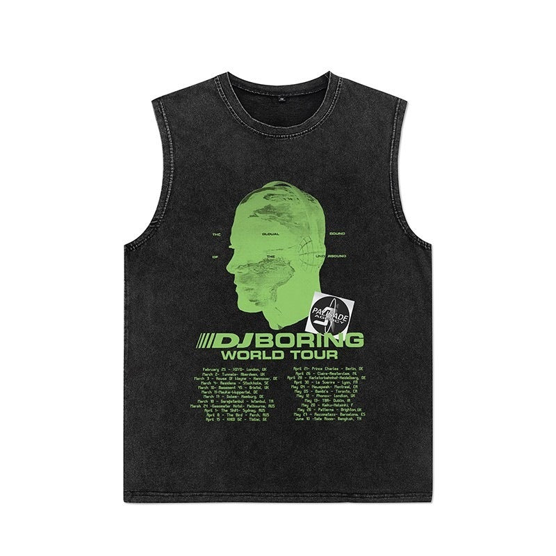Euro-American Dark Hip Hop Vintage Wash Cotton Sleeveless Loose Sports Vest For Men