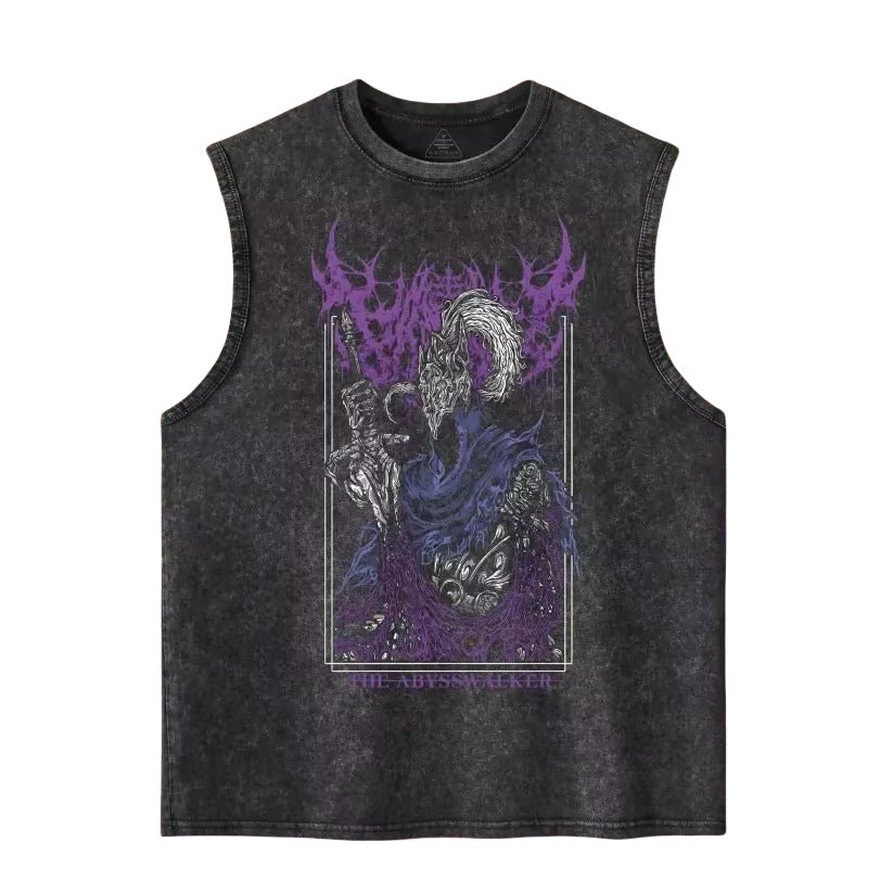 Euro-American Dark Hip Hop Vintage Wash Cotton Sleeveless Loose Sports Vest For Men