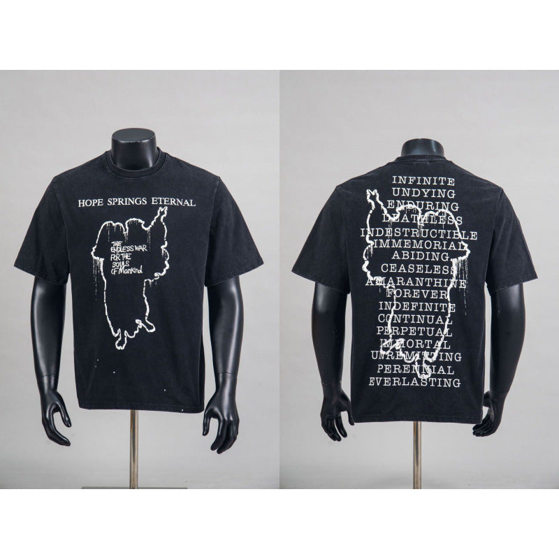 New European American Hip-Hop Trendy Brand Retro Washed Band Matching Vintage Washed Short Sleeve T-Shirt Streetwear Top