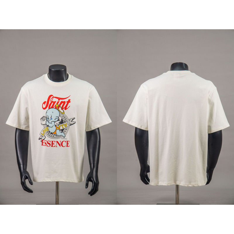New European American Hip-Hop Trendy Brand Retro Washed Band Matching Vintage Washed Short Sleeve T-Shirt Streetwear Top