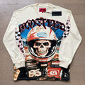 Spring New Rock Street Fashion Vintage Washed Distressed Graphic Print Oversized Tee