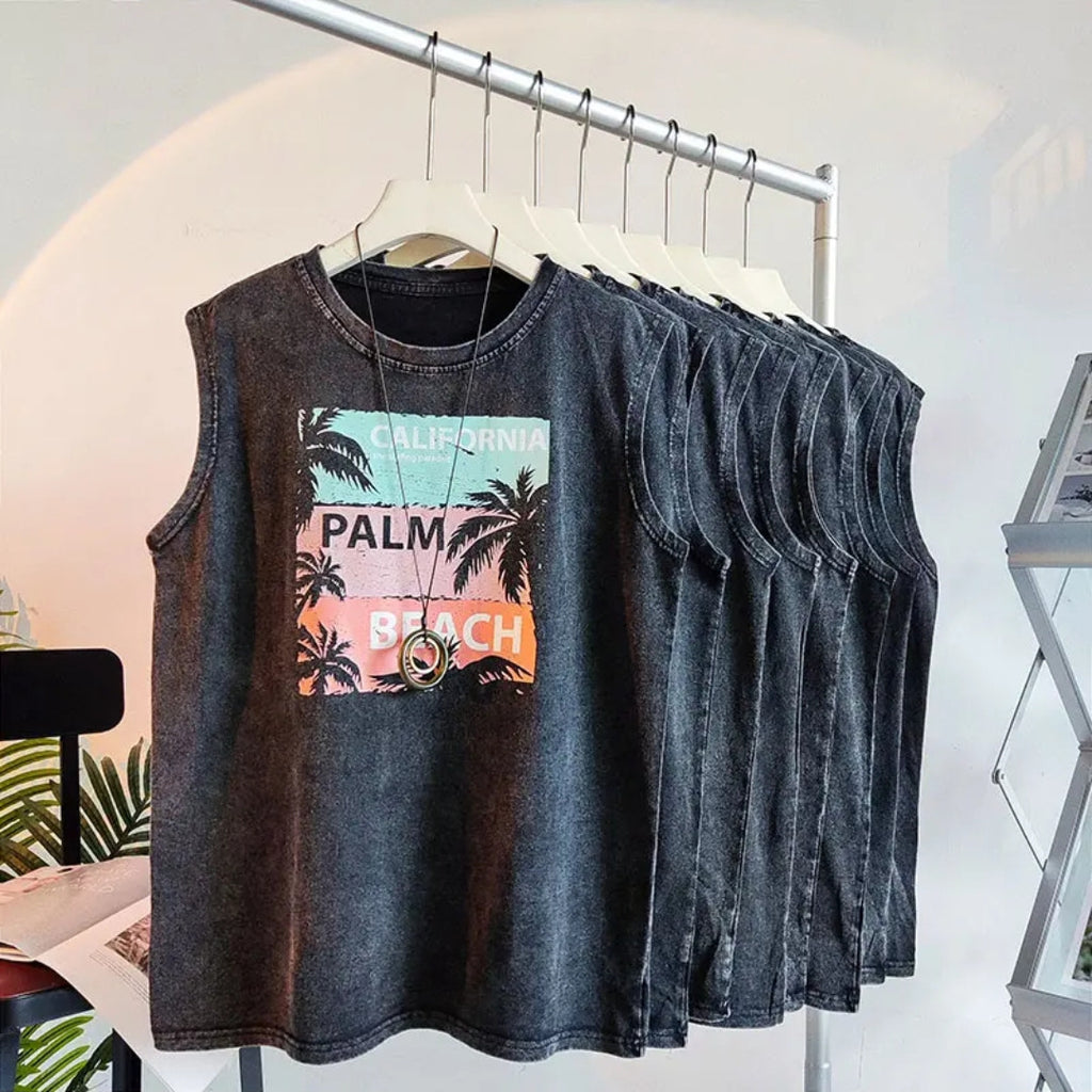 American Style Sleeveless T-Shirt Pure Cotton Summer Sports Men's