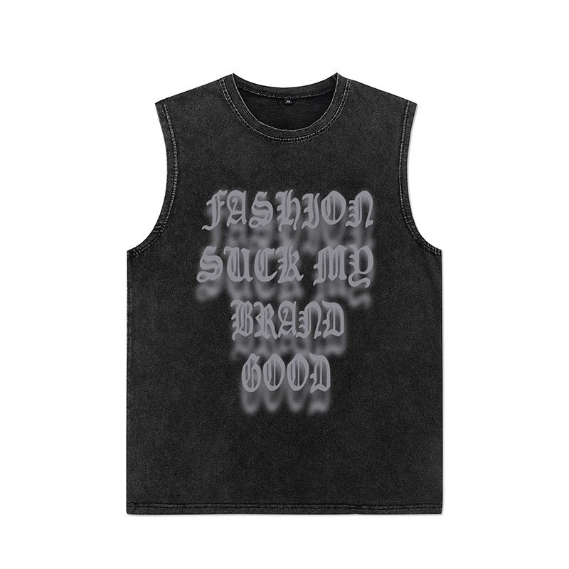 Euro-American Dark Hip Hop Vintage Wash Cotton Sleeveless Loose Sports Vest For Men