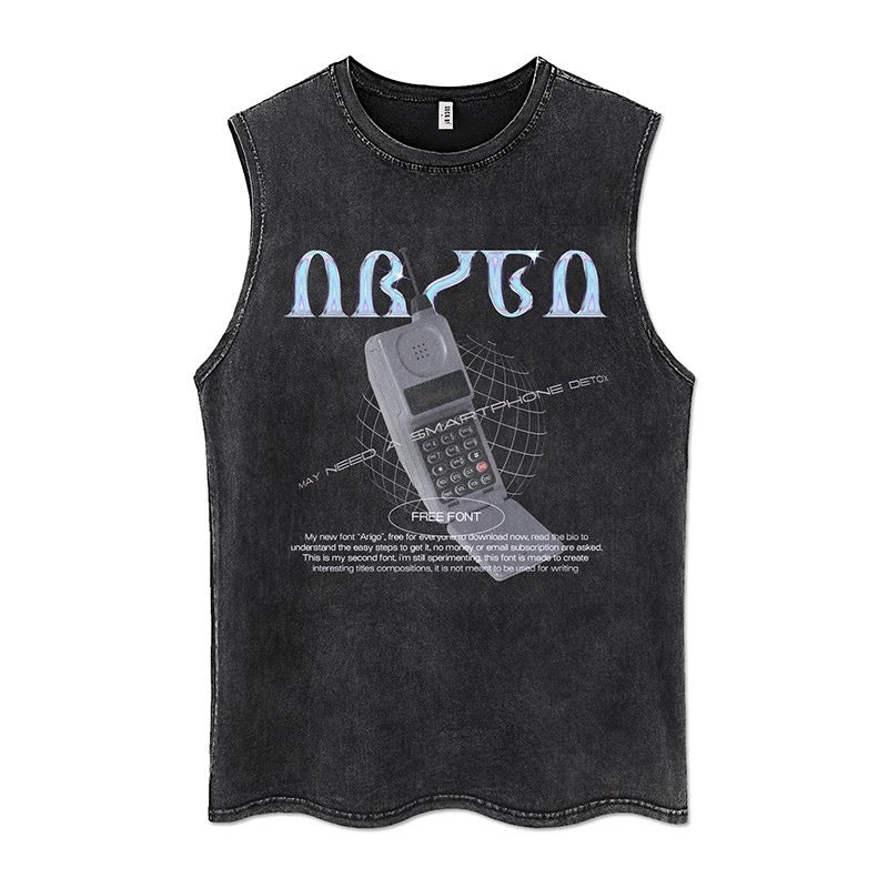Euro-American Dark Hip Hop Vintage Wash Cotton Sleeveless Loose Sports Vest For Men