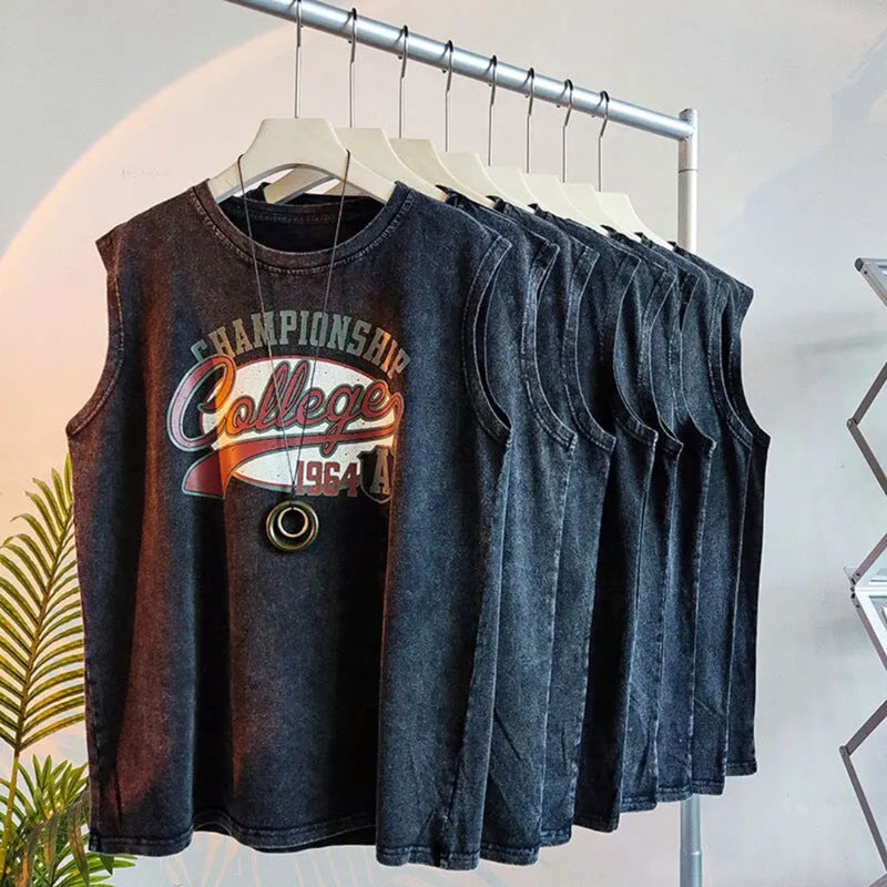 American Style Sleeveless T-Shirt Pure Cotton Summer Sports Men's
