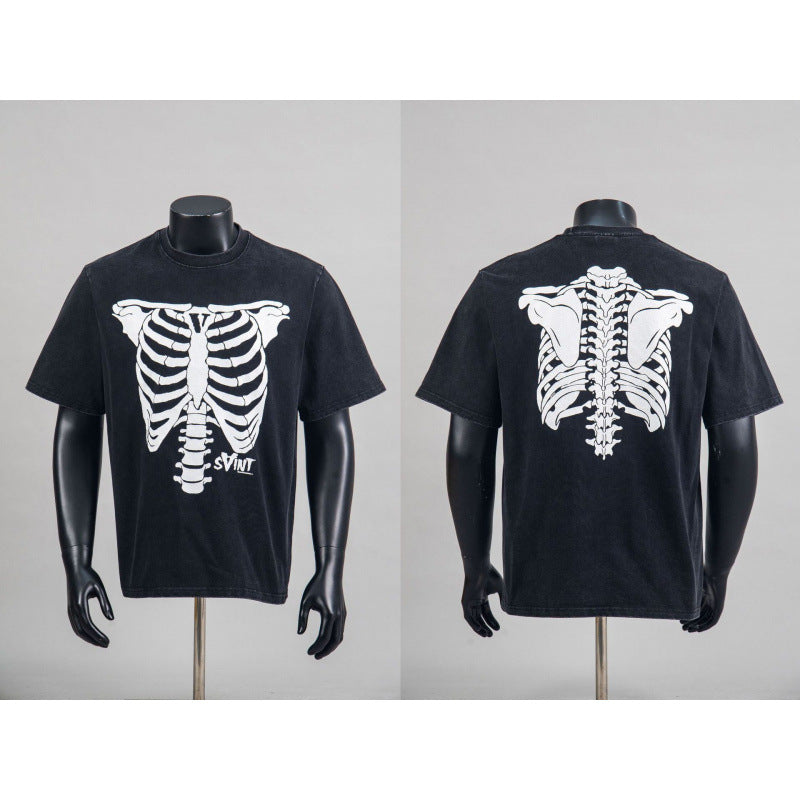 New European American Hip-Hop Trendy Brand Retro Washed Band Matching Vintage Washed Short Sleeve T-Shirt Streetwear Top