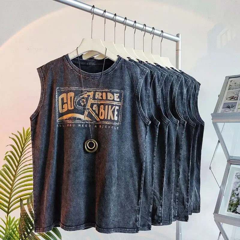 American Style Sleeveless T-Shirt Pure Cotton Summer Sports Men's