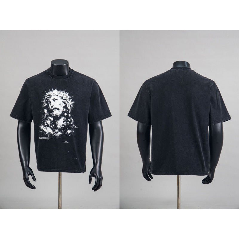 New European American Hip-Hop Trendy Brand Retro Washed Band Matching Vintage Washed Short Sleeve T-Shirt Streetwear Top
