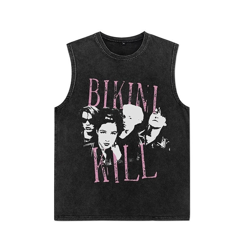 Euro-American Dark Hip Hop Vintage Wash Cotton Sleeveless Loose Sports Vest For Men