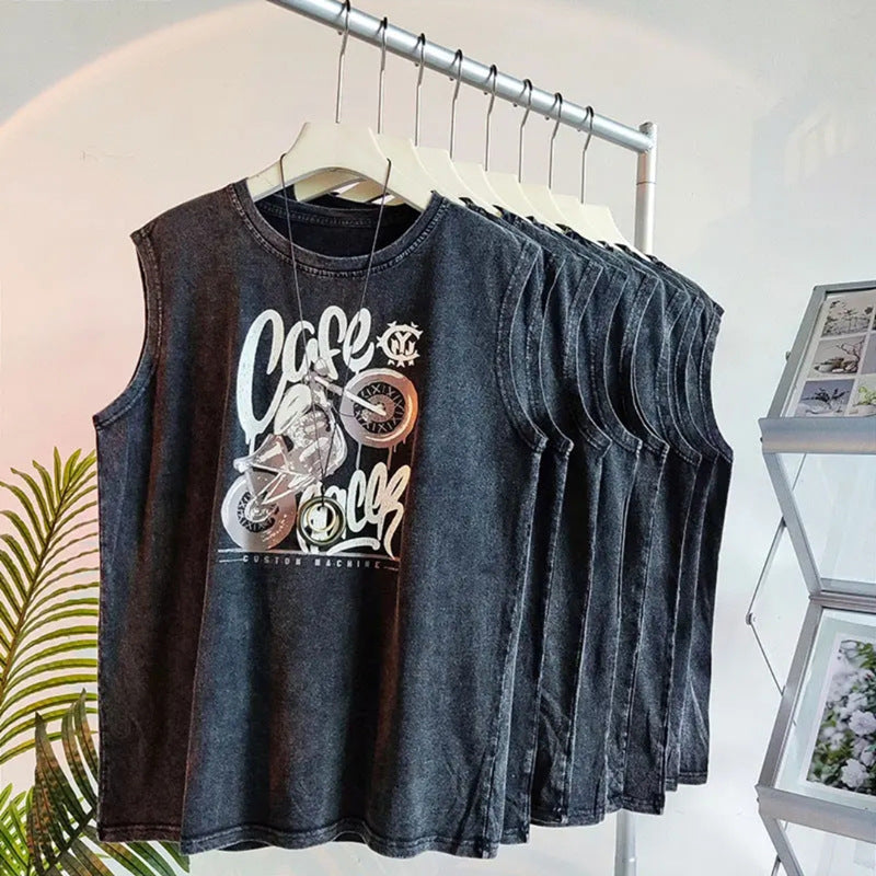 American Style Sleeveless T-Shirt Pure Cotton Summer Sports Men's