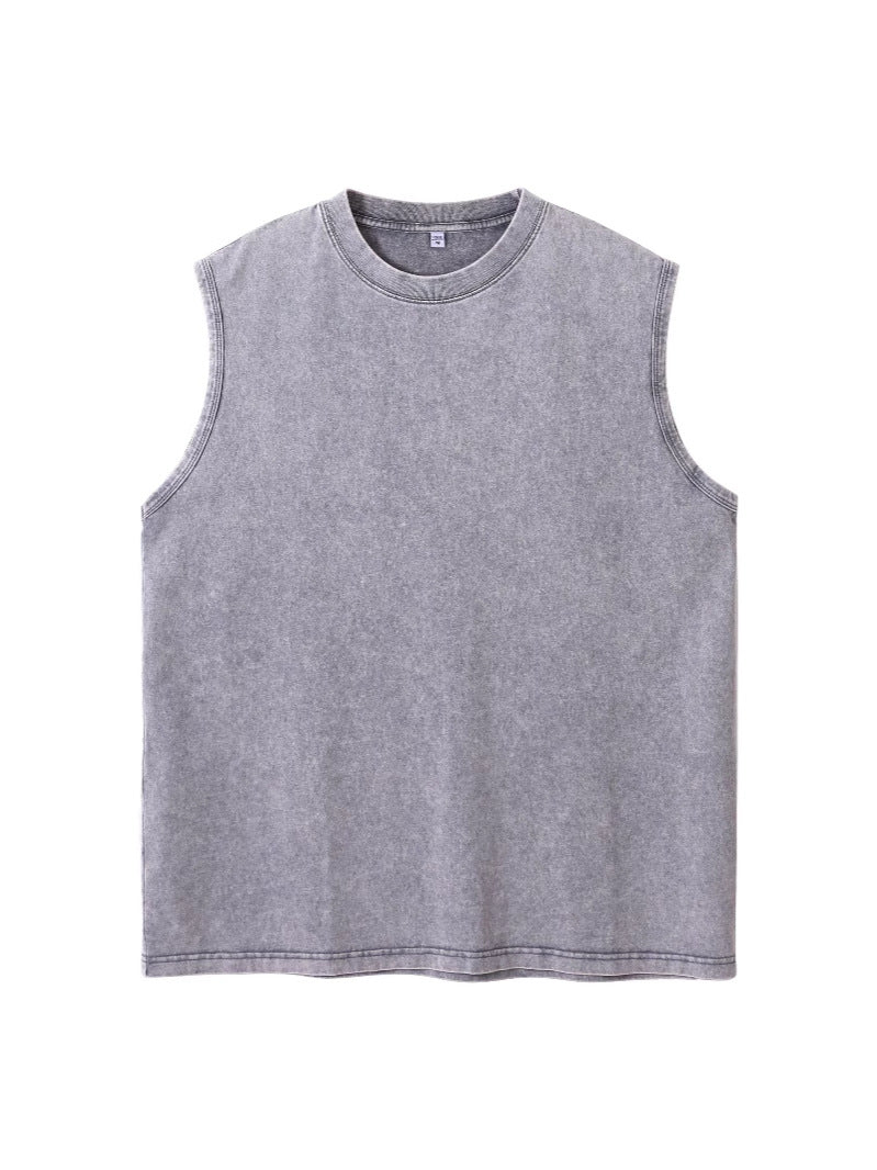 230g cotton heavy weight distressed sleeveless T-shirt men's and women's