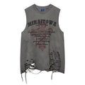 American Style Washed Old Knife Cut Hole Sleeveless T-shirt Men's and